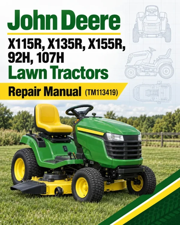 John Deere X115R, X135R, X155R, 92H, 107H Lawn Tractors Repair Manual (TM113419)