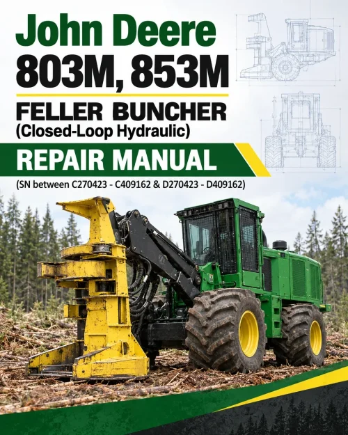 John Deere 803M, 853M Feller Buncher (Closed-Loop Hydraulic) Repair Manual (SN between C270423 - C409162 & D270423 - D409162) John Deere 803M, 853M Feller Buncher (Closed-Loop Hydraulic) Repair Manual (SN between C270423 - C409162 & D270423 - D409162)