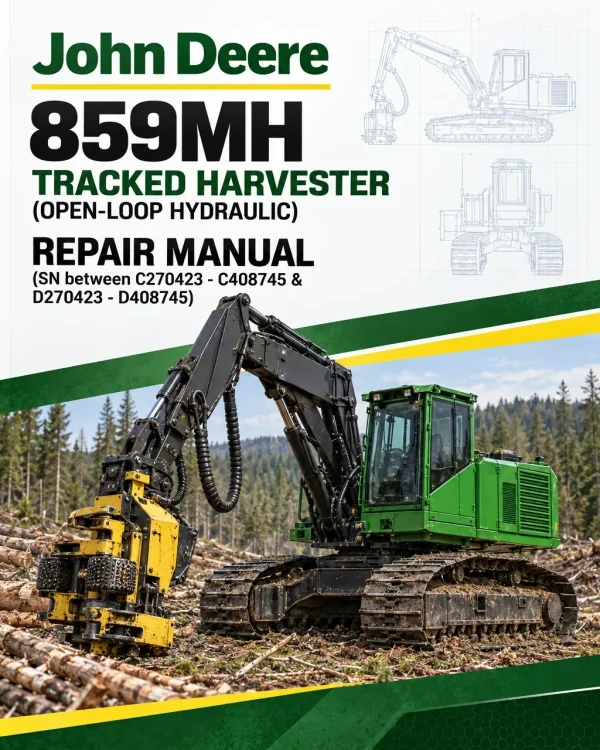 John Deere 859MH Tracked Harvester (Open-Loop Hydraulic) Repair Manual (SN between C270423 - C408745 & D270423 - D408745) John Deere 859MH Tracked Harvester (Open-Loop Hydraulic) Repair Manual (SN between C270423 - C408745 & D270423 - D408745)