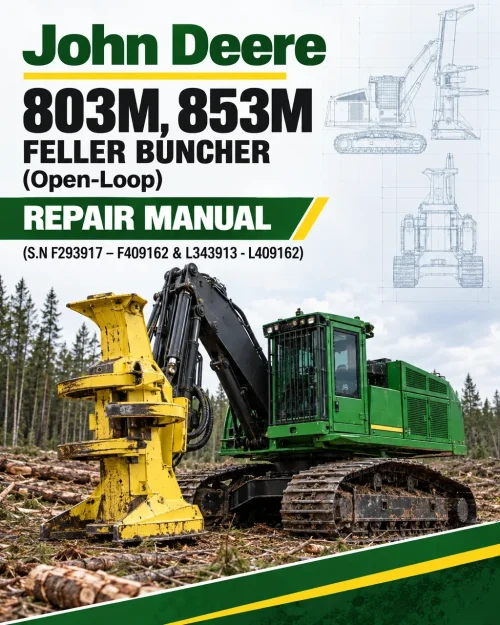 John Deere 803M, 853M Feller Buncher (Open-Loop) Repair Manual (S.N F293917 – F409162 & L343913 - L409162) John Deere 803M, 853M Feller Buncher (Open-Loop) Repair Manual (S.N F293917 – F409162 & L343913 - L409162)