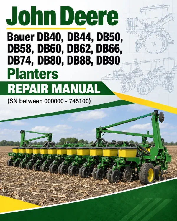 John Deere Bauer DB40, DB44, DB50, DB58, DB60, DB62, DB66, DB74, DB80, DB88, DB90 Planters Repair Manual (SN between 000000 - 745100) John Deere Bauer DB40, DB44, DB50, DB58, DB60, DB62, DB66, DB74, DB80, DB88, DB90 Planters Repair Manual (SN between 000000 - 745100)