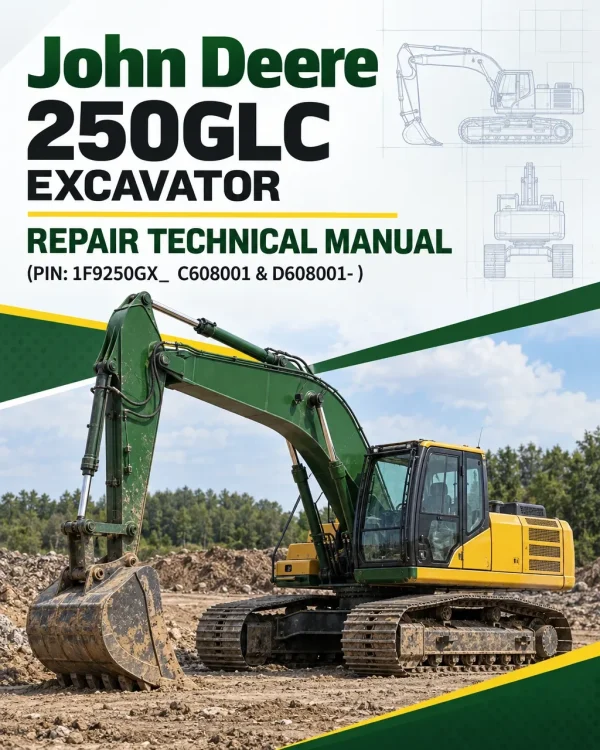John Deere 250GLC Excavator Repair Technical Manual (PIN: 1F9250GX_ C608001 & D608001- )